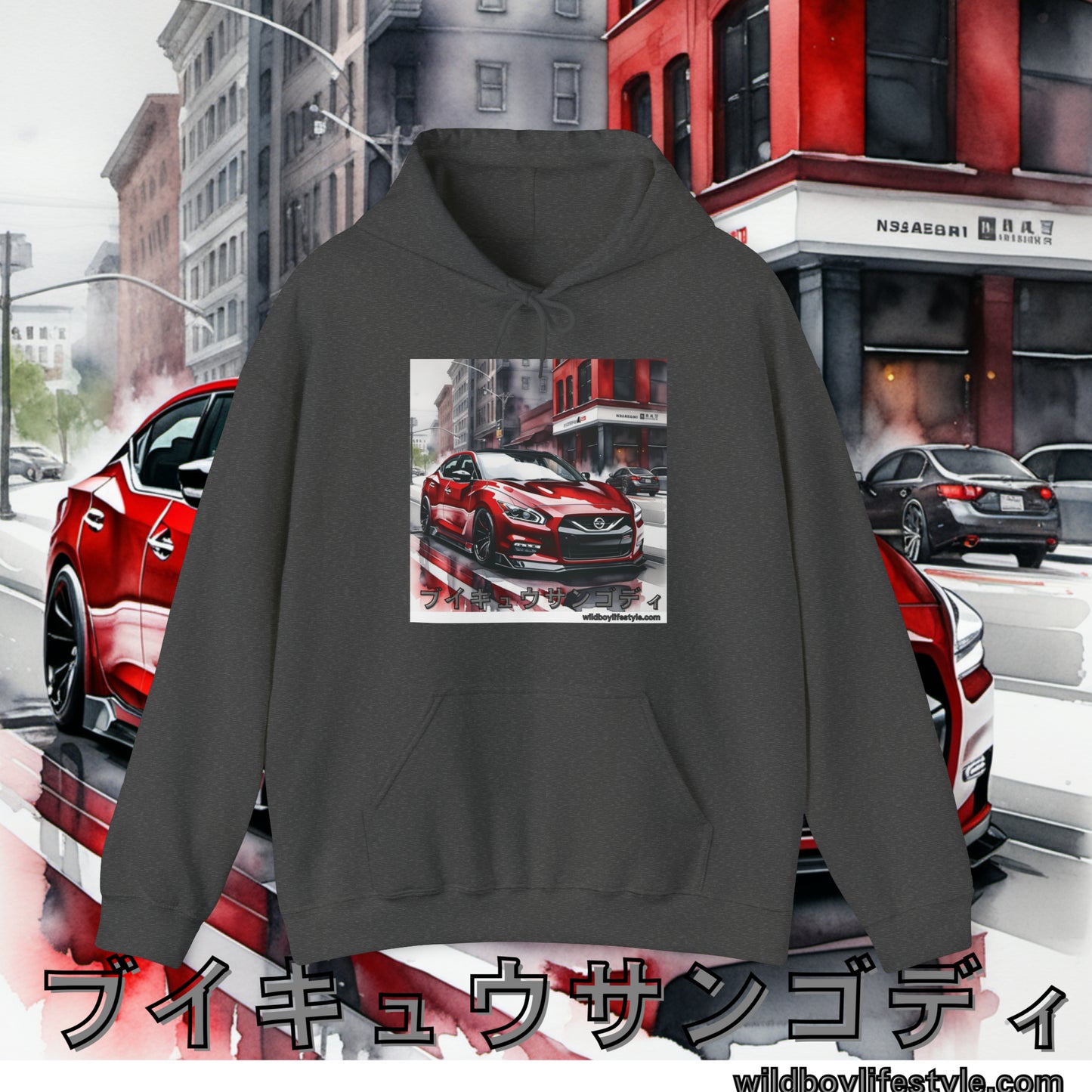 RED 7th GEN MAXIMA in SKETCH CITY - Unisex Heavy Blend™ Hooded Sweatshirt