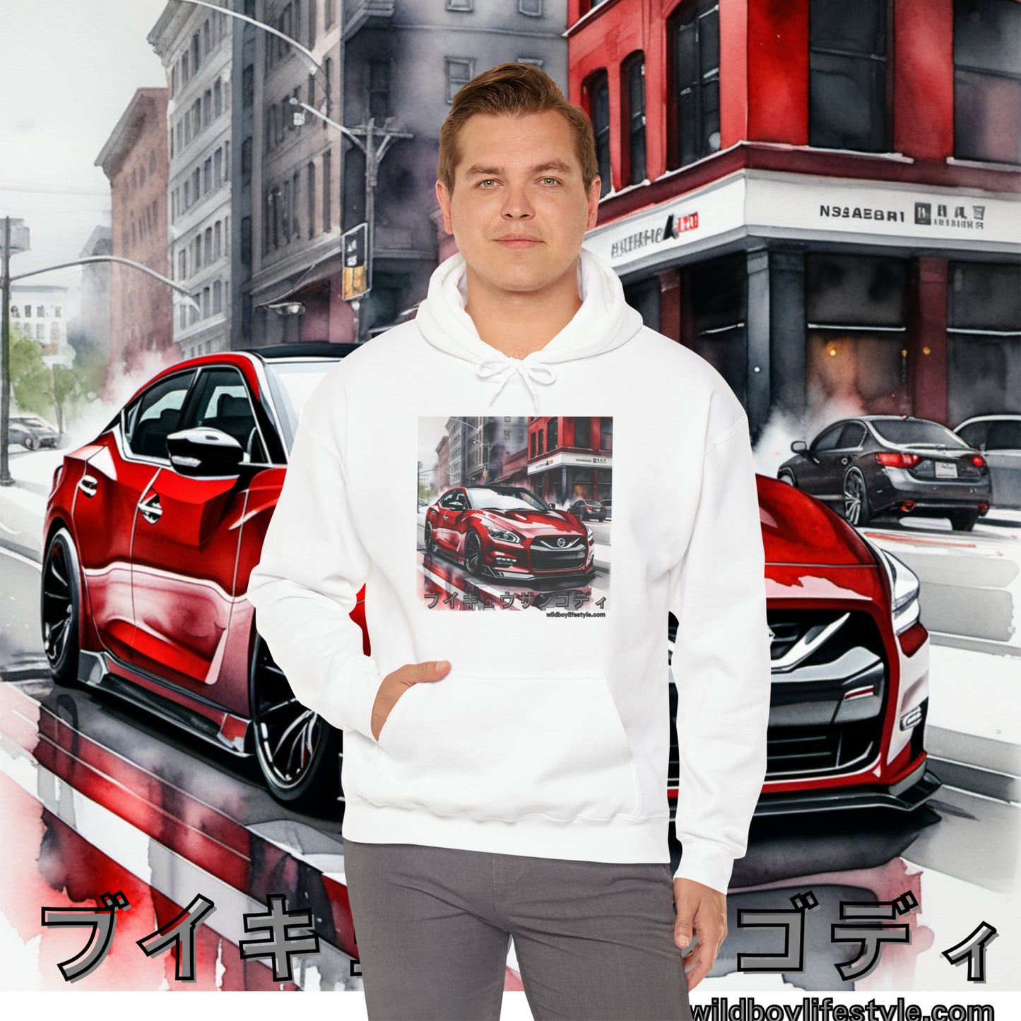 RED 7th GEN MAXIMA in SKETCH CITY - Unisex Heavy Blend™ Hooded Sweatshirt